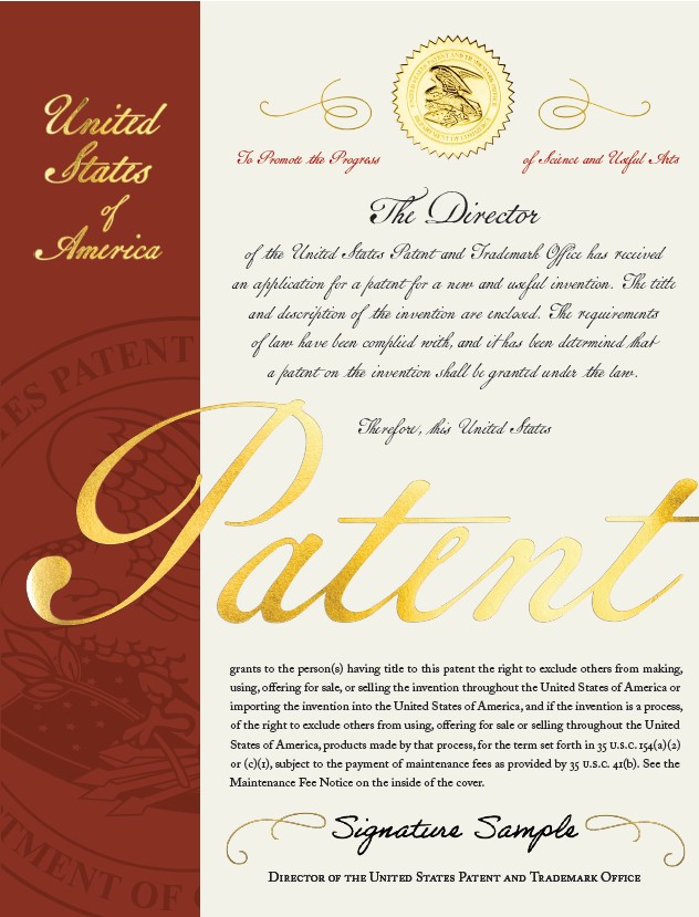 sample eGrant from the USPTO image